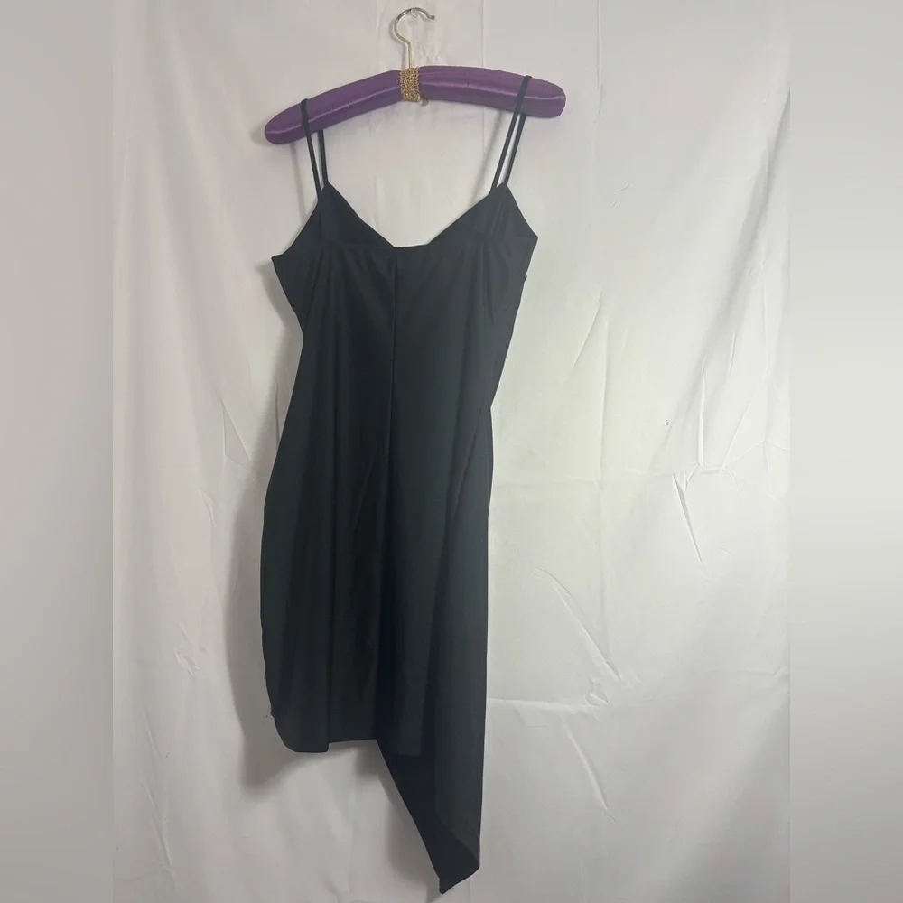 Y2K Little Black Dress Asymmetrical Hem Club Dance Faux Wrap Ruched Size L - Picture 6 of 10